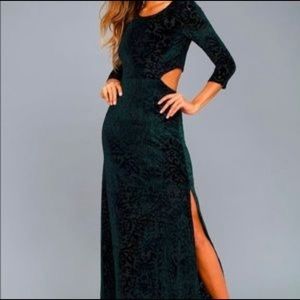 Velvet Deep Green Maxi Cutout Dress.